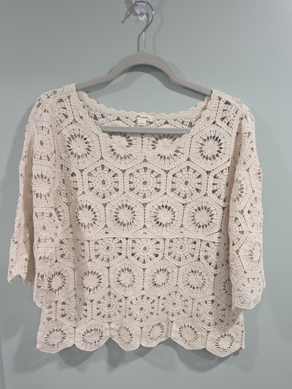 Crochet Lace Scalloped Edge Sweater - Cream